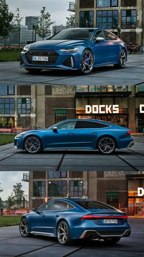 three different views of a blue sports car