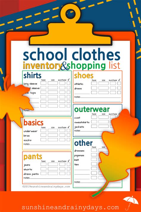 Back To School Clothes Inventory And Shopping List Sunshine And Rainy