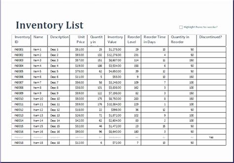 Excel Inventory Templates