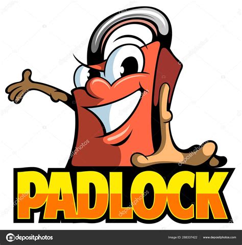 Cartoon Style Padlock Mascot Cartoon Character Vector Logo Stock Vector