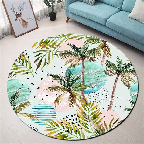 Watercolor Palm Tree Leaf Round Rugs And Carpets for Kids Baby Home ...