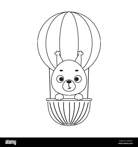 Coloring Page Cute Little Squirrel Flying On Hot Air Balloon Coloring