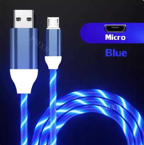 Cabo Carregador Usb 2 0 Micro Led Luminoso Ultra Rápido Cor Azul