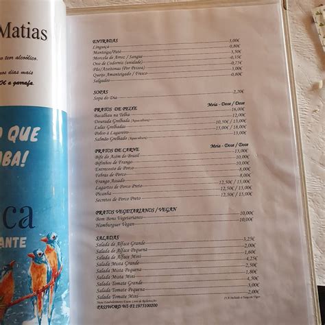 Menu Em Restaurante Churrasqueira Matias Rio Maior Casal Do Barreiro