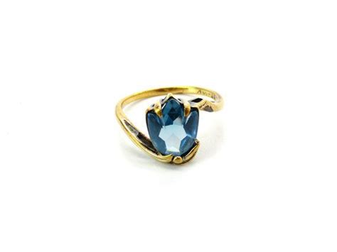 Blue Spinel Ring Tulip Flower In 10k Gold Synthetic Gemstone Vintage