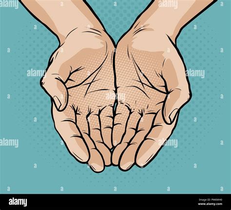 Cupped hands, folded arms. Pop art retro comic style. Cartoon vector ...