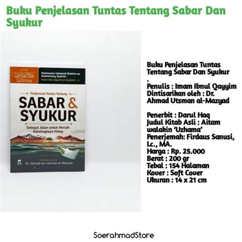 Jual Buku Penjelasan Tuntas Tentang Sabar Dan Syukur Darul Haq Shopee