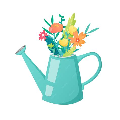 Premium Vector Watering Can With Bouquet Of Spring Flowers