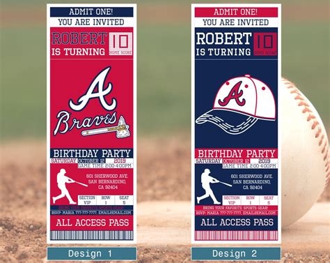 Atlanta Braves Birthday Invitation Ticket Invitation Atlanta | Etsy