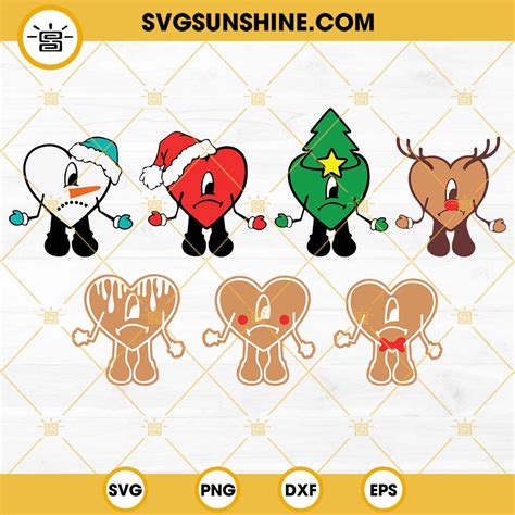 Bad Bunny Heart Christmas SVG Bundle Bad Bunny Santa Claus Snowman