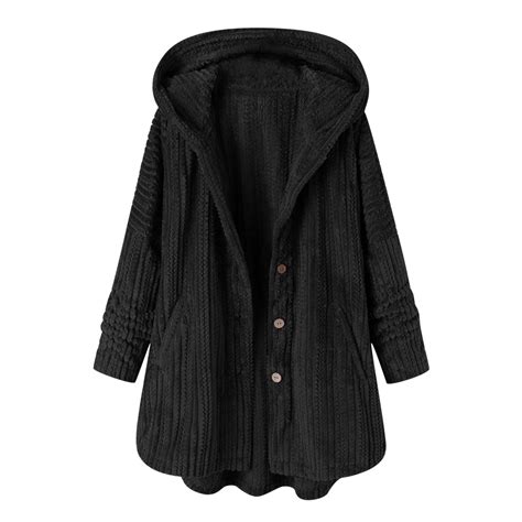 Yanhoo Womens 2023 Winter Fleece Coats Plus Size Button Down Hooded Jackets Warm Fuzzy Faxu Far