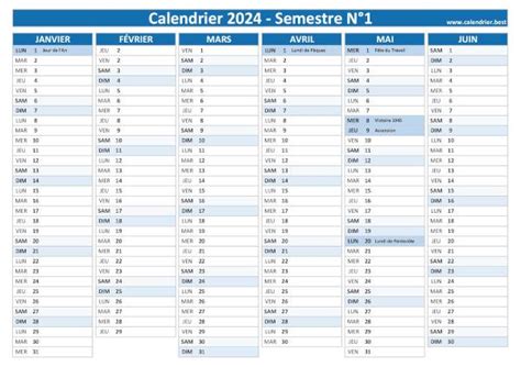 Calendrier Semestre Fiann Jeralee