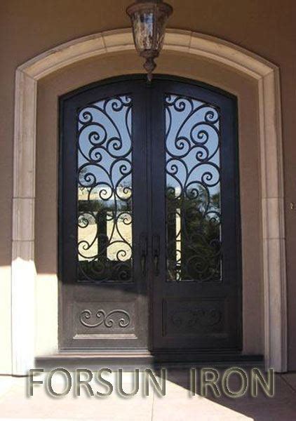 High Quality Customized Eyebrow Arch Top Wrought Iron Double Entry Door Entrance Door Gate And