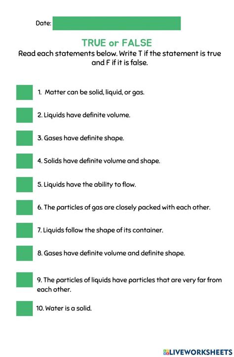 States Of Matter True Or False Worksheet Worksheet States Of Matter