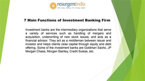 7 Main Functions Of Investment Banking Firm Ppt