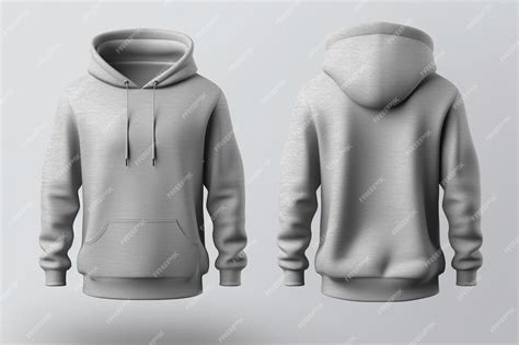 Premium Ai Image Mens Grey Blank Hoodie Template Front And Back View