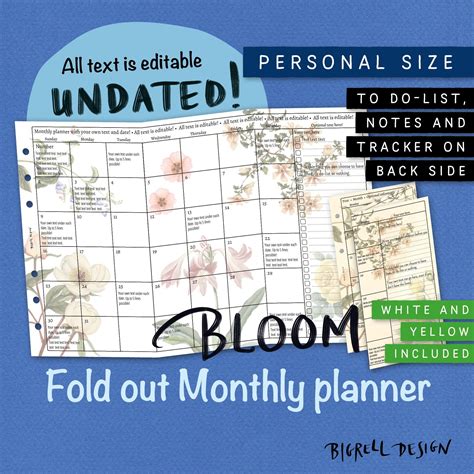 Foldout Monthly Planner Editable Undated Printable Calendar