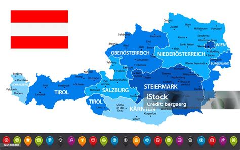 Mappa Dellaustria Con Bandiera Nazionale Illustrazione Blu Vettoriale