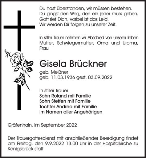 Gisela Br Ckner Traueranzeige S Chsische Zeitung