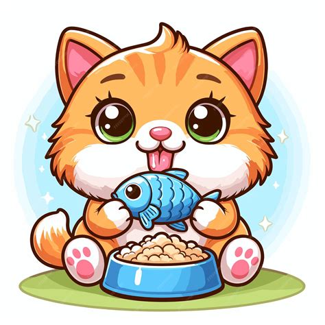 Premium Vector Cute Cat Eating Fish Cartoon Vector On White Background