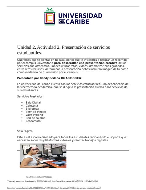 Cede O Randy Presentaci N De Servicios Estudiantiles Unidad 2