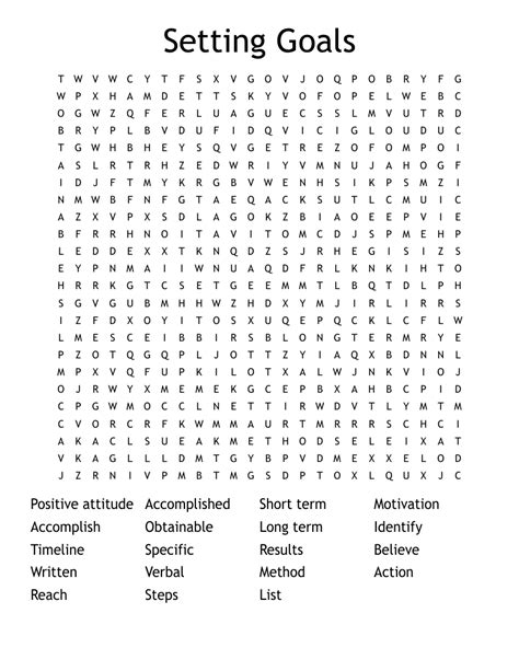 Setting Goals Word Search Wordmint