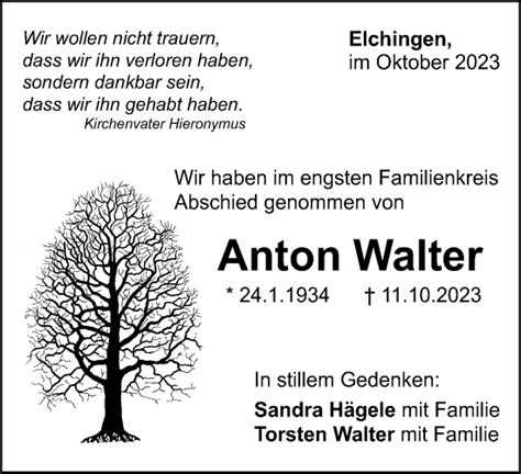 Traueranzeigen Von Anton Walter Ostalbtrauer