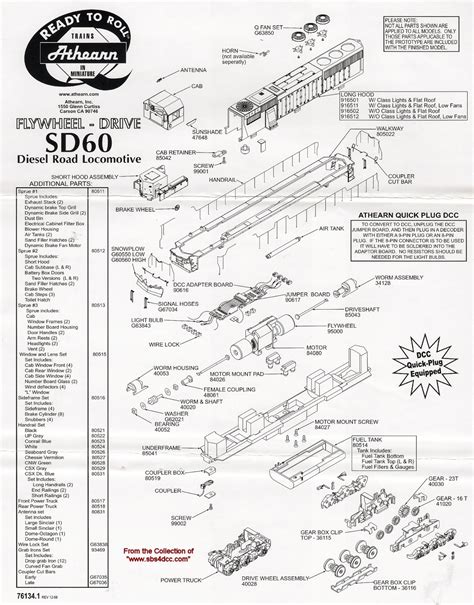 Athearn Genesis Sd45 2 Or Sd60 Parts Lists