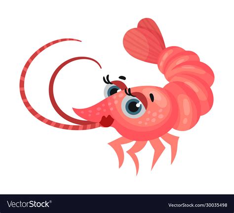 Cute Shrimp Cartoon Character With Big Eyes Vector Image