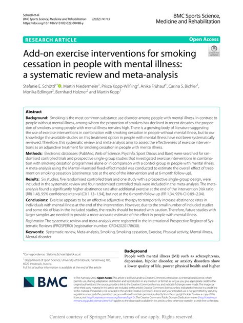 Pdf Add On Exercise Interventions For Smoking Cessation In People