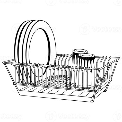 Dish Rack Outline Hand Drawn Outline Illustration Kitchen Appliances