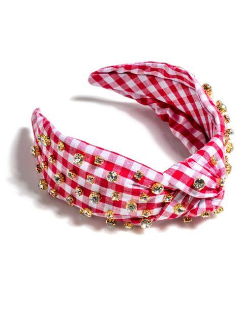 Shiraleah Embellished Gingham Knotted Headband Red