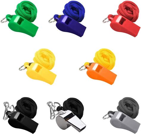 Casewin 7 Pack Plastic Coaches Referee Whistles With Lanyards 1 Pcs