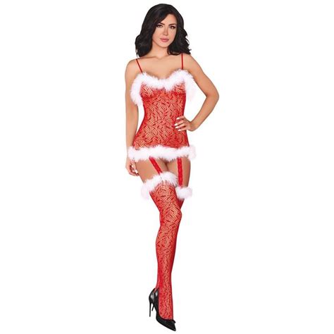 Sexy Netz Bodystocking Weihnachten Rot Wei