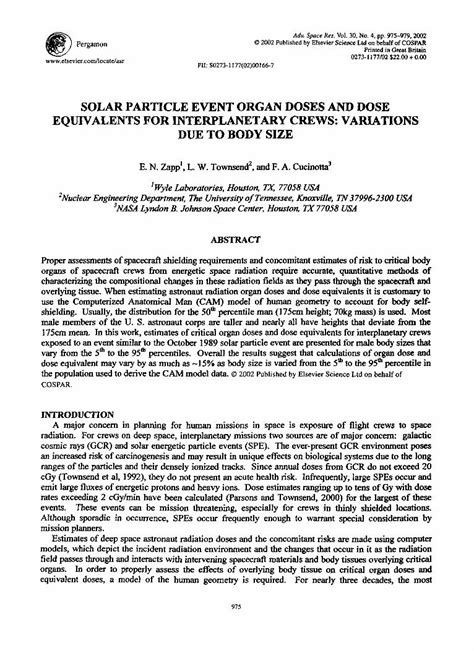 Pdf Solar Particle Event Organ Doses And Dose Equivalents For