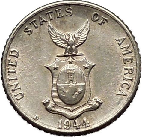 1944 D Philippines Ten Centavos United States Of America Admn Silver