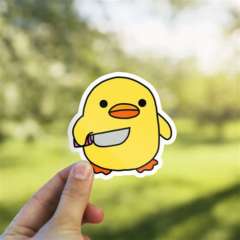 Chicken duck holding knife meme sticker laptop sticker water bottle ...