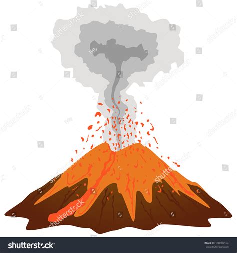 Vektor Stok Volcano Mountain Erupting Vector Tanpa Royalti 100089164