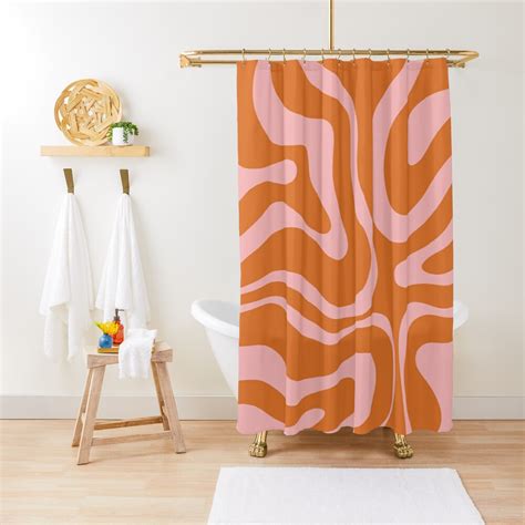 Liquid Swirl Retro Abstract Pattern In Orange And Pink Shower Curtain