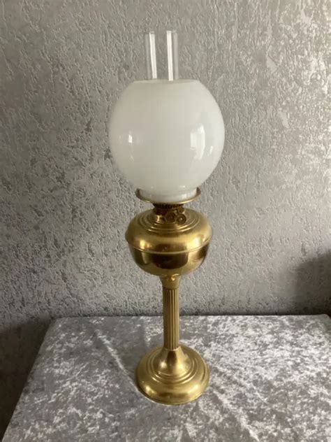 VINTAGE DUPLEX BRASS Oil Lamp With White Globe Shade 66 Cm 125 00