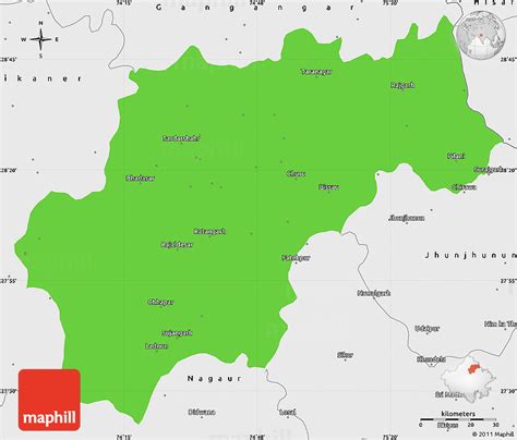 Political Simple Map Of Churu Single Color Outside Borders And Labels