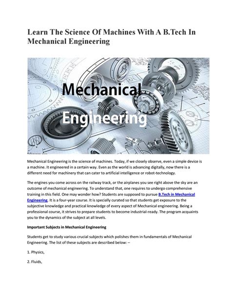 Learn The Science Of Machines With A Btech In Mechanical Engineering