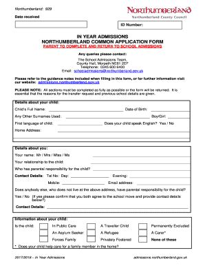 Fillable Online Northumberland Common Application Form Fax Email Print