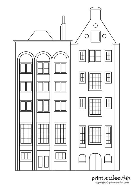 Stylish Apartment Buildings Coloring Page Print Color Fun