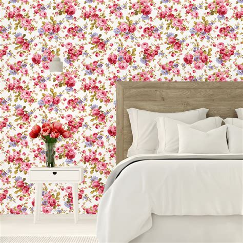 Papel De Parede Adesivo Floral Rosa 5 57x270cm Elo7