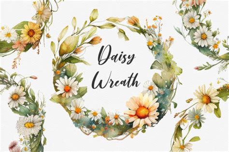 Daisy Watercolor Wreath Clipart Graphic By PinkPearly Creative Fabrica