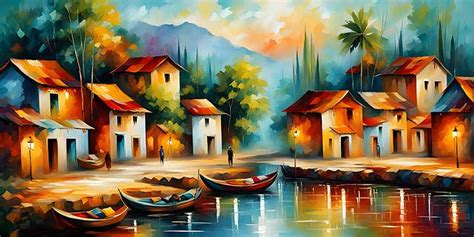 Village Landscape Painting: Serene Rural Art for Your Home | ArtFactory