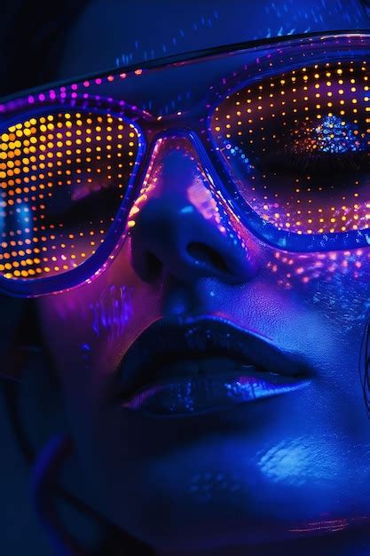 Premium Photo A Woman Wearing Neon Glasses And Glowing Makeup