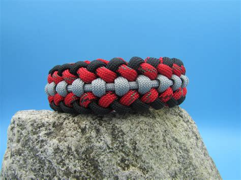 Red Black And Gray Paracord Bracelet Handmade Survival Etsy