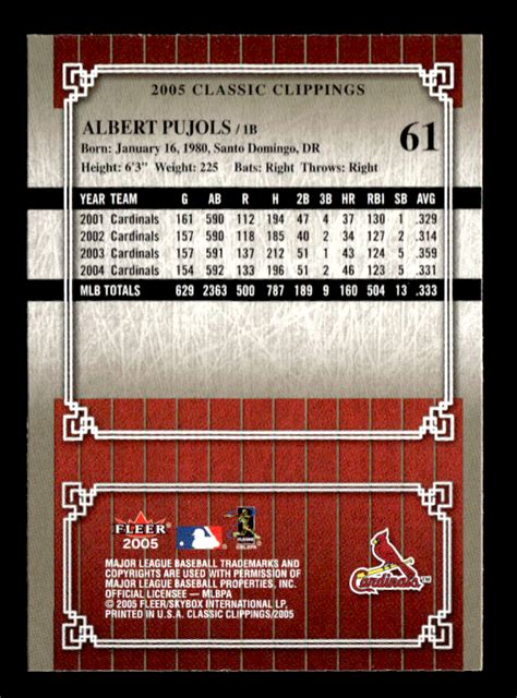 2005 Fleer Classic Clippings 61 Albert Pujols For Sale Online EBay